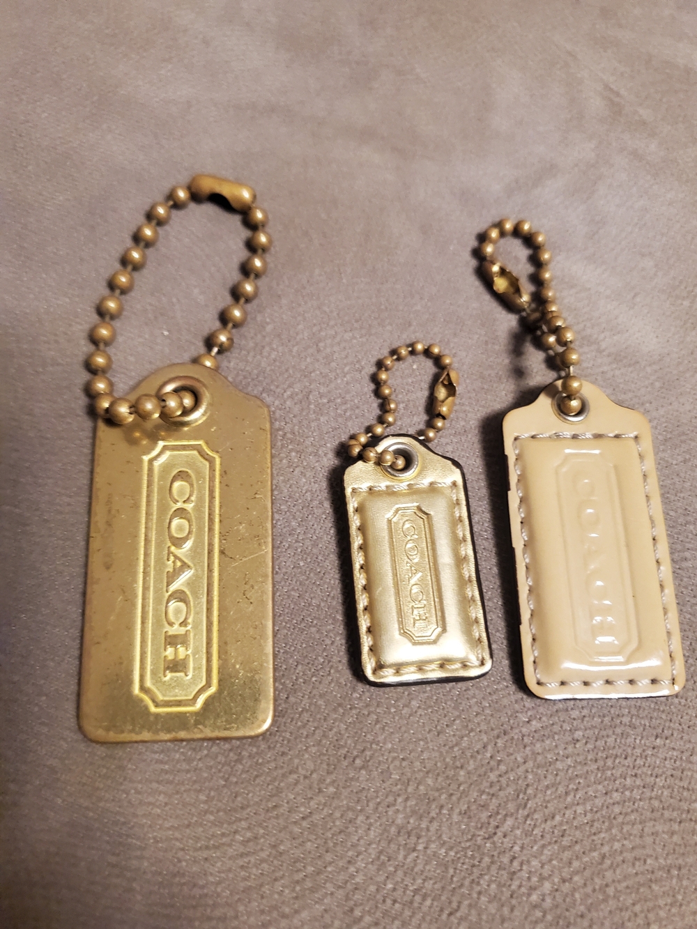 Coach Gold Tag Keychain Trio 1 Metal +2 Leather Charm Bag Womens